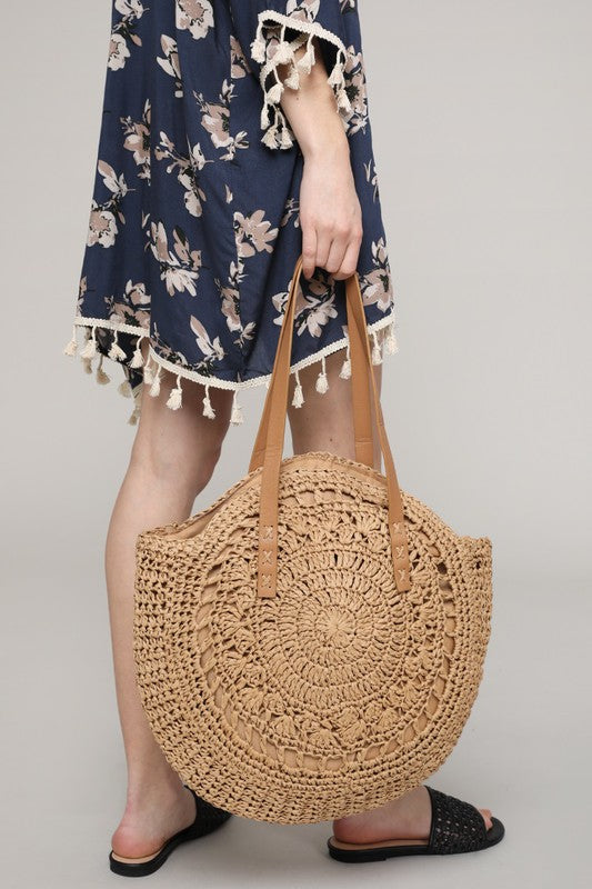 rounded straw bag
