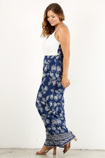 Curvy fit jumpsuit white top with blue floral bottom