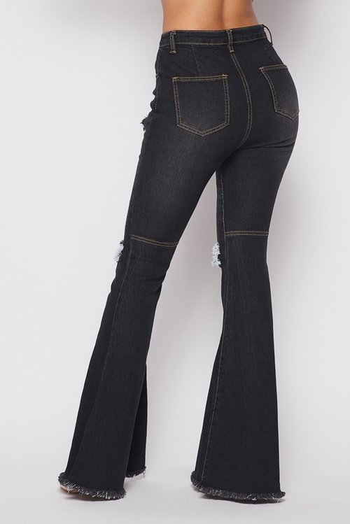 Curvy High-Rise Ripped Black Flare Jeans