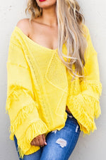 Yellow loose shoulder fridge sweater