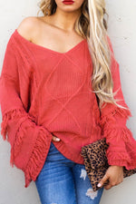 Fringe red knit sweater 