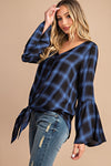 Blue flannel bell sleeve top