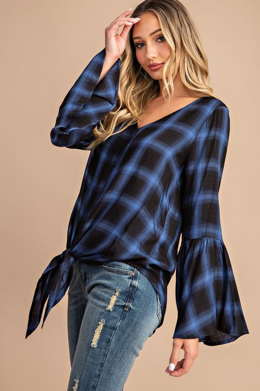 Blue Checkered long sleeve top