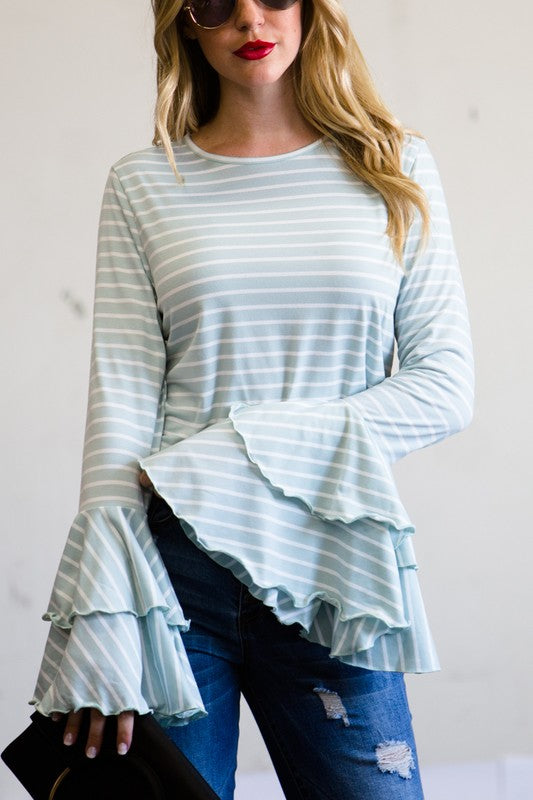 Bell sleeve striped top
