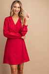 Self tie red long sleeve dress