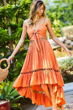 Orange high- low maxi dress