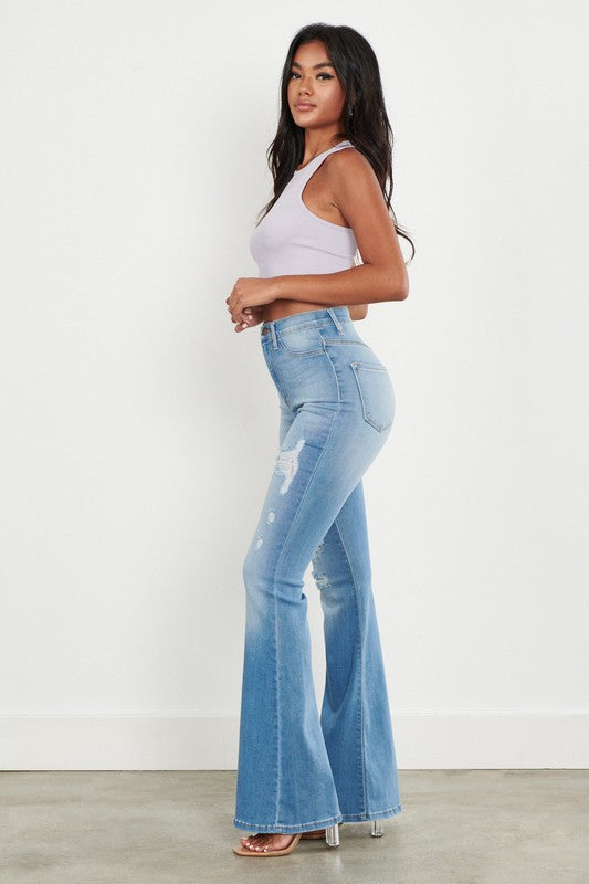 Distressed flare jeans