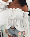 long sleeve  off shoulder white blouse