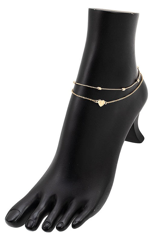 Heart Charm Layered Anklet