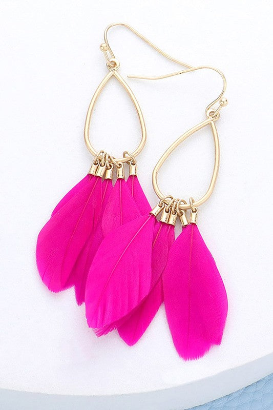 Fuchsia feather earrings
