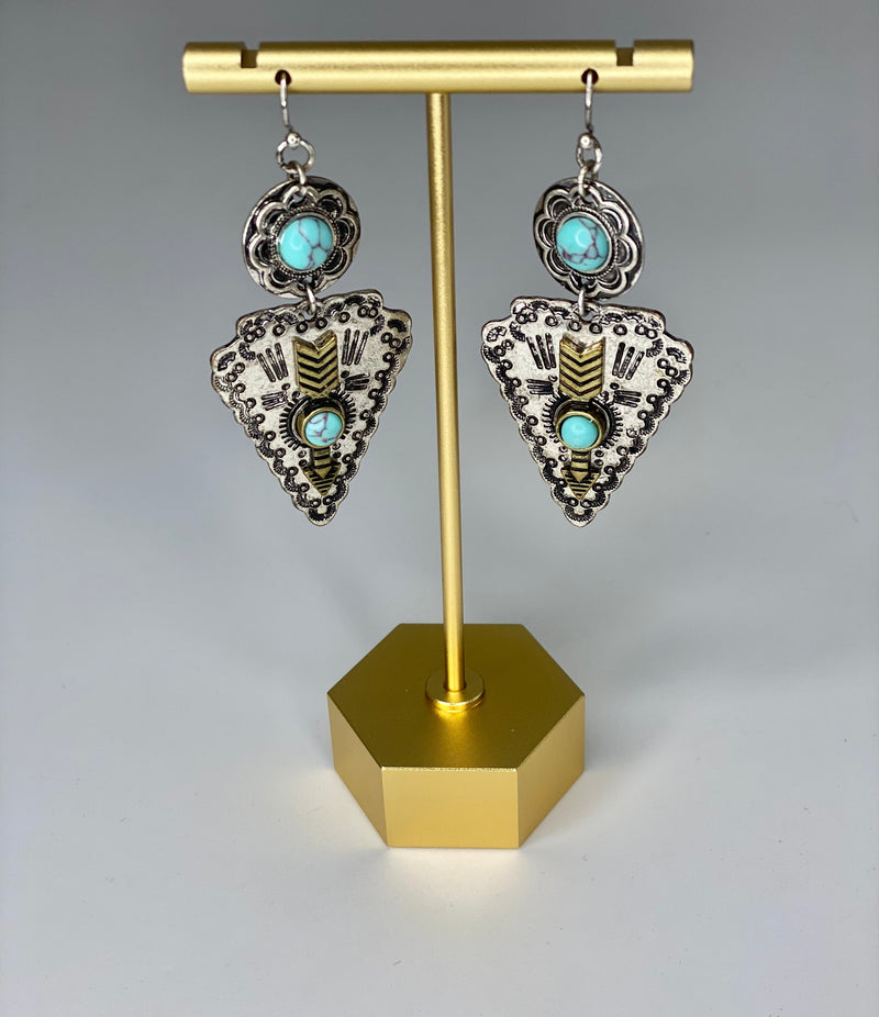 Turquoise and Silver Arrowhead Earrings