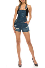 Distressed overall shorts for women
