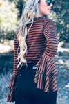 Rust bell sleeve striped top
