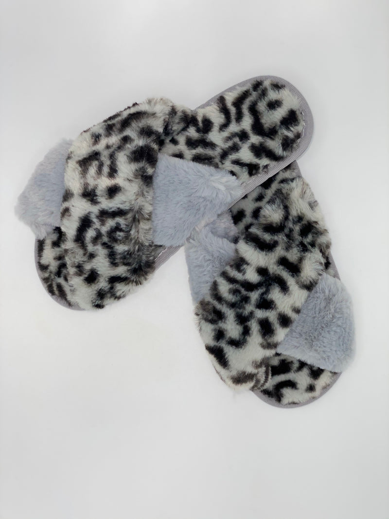 Grey cheetah slippers