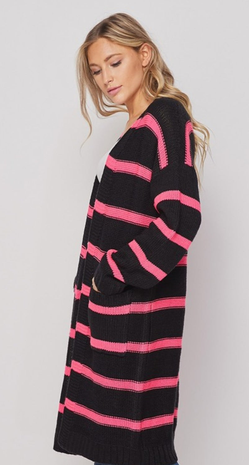Hot pink striped knit cardigan 