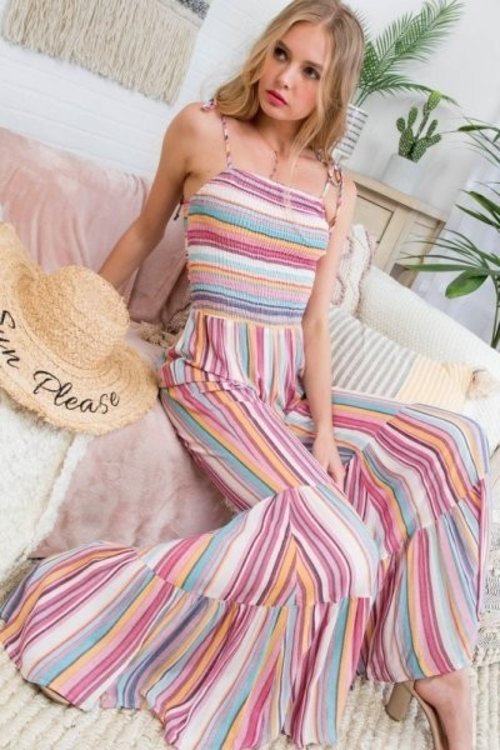 Pink striped flare jumpsuit 