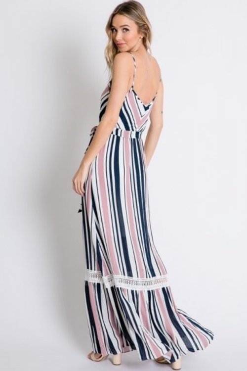 Navy & pink striped maxi dress