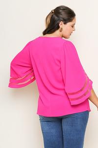Hot pink plus size top detailed sleeves 