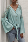 Tie front mint detailed top