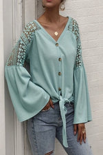Tie front mint detailed top
