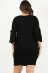Black mini dress curvy fit with lace up half sleeves 