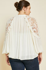 Lace sleeve curvy fit top cream color