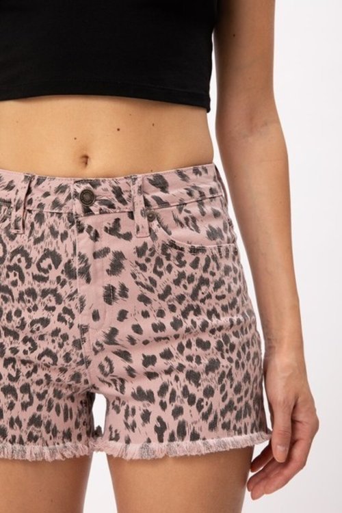 leopard denim shorts