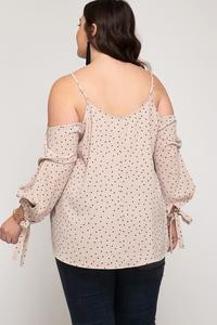 Curvy size polka dot cold shoulder blouse 