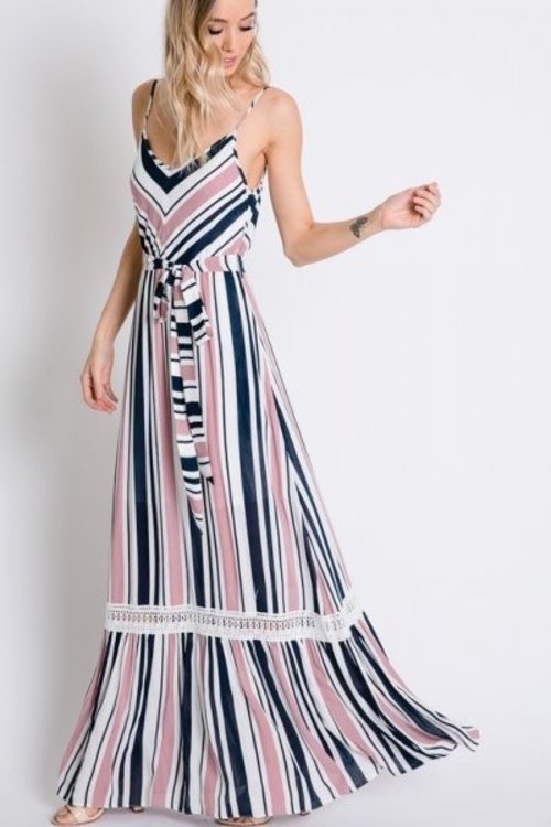 Striped ruffle maxi dress