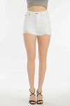 Frayed white denim shorts