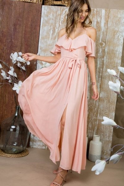 Pink ruffle maxi dress