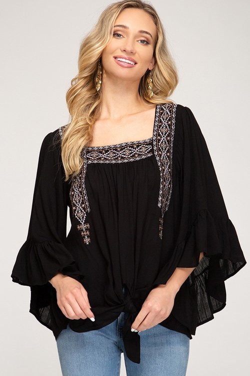 Black embroidered top
