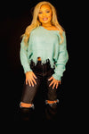 Off the shoulder  teal colored sweater