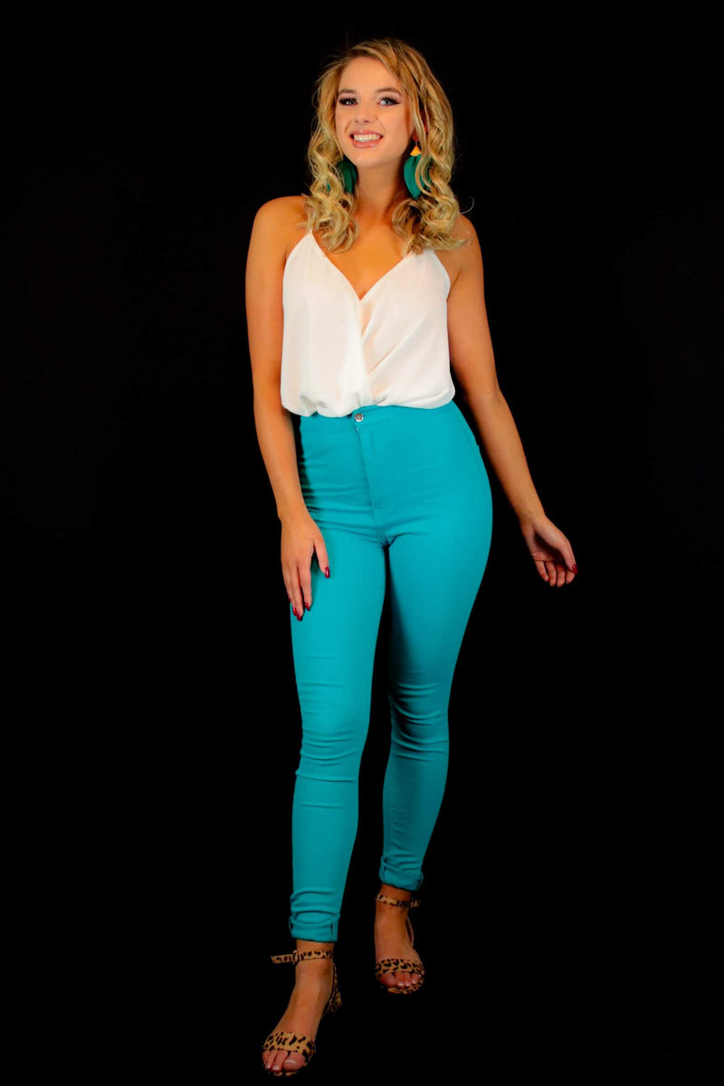 Colorful blue skinny jeans 